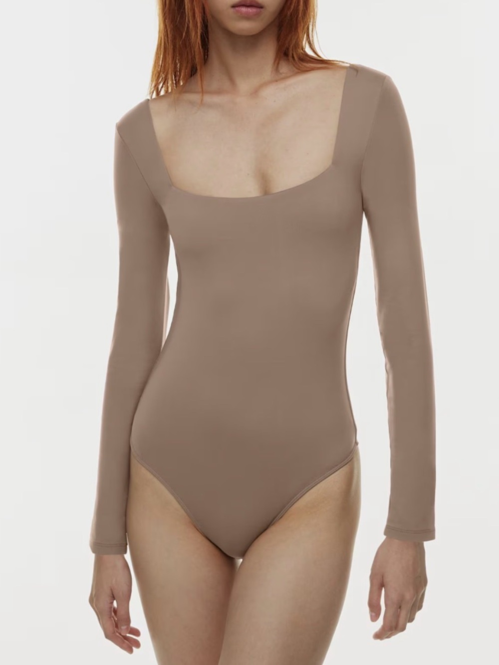 NWT - Aritzia Babaton Contour Squareneck Longsleeve Bodysuit Medium - Deep Taupe